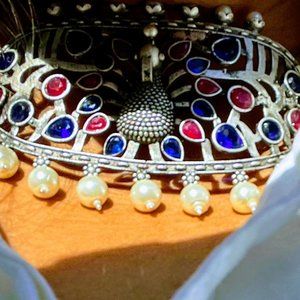 ❤️Tribal Vintage inspired Ethnic Motif Choker Necklace, Kuchi Pink and Blue💕